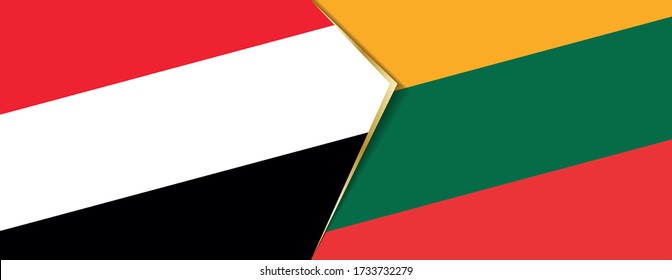 Yemen and Lithuania flags, two vector flags symbol of relationship or confrontation.