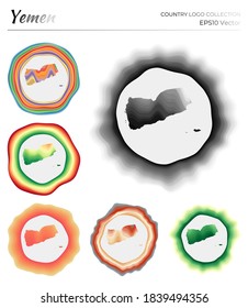 Yemen logo collection. Colorful logo of the country. Unique layered dynamic frames around Yemen border shape. Vector illustration.