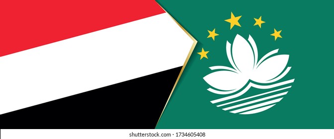 Yemen and Macau flags, two vector flags symbol of relationship or confrontation.