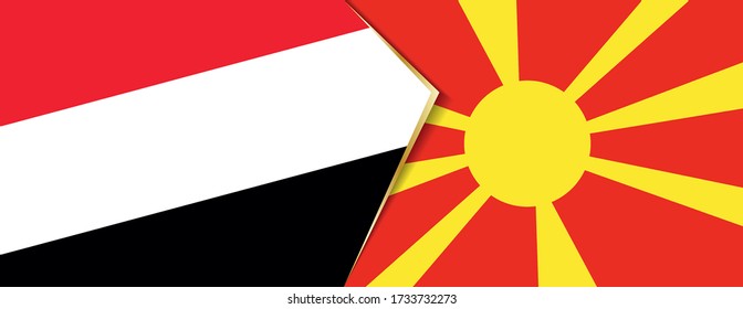 Yemen and Macedonia flags, two vector flags symbol of relationship or confrontation.