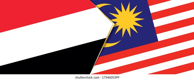 Yemen and Malaysia flags, two vector flags symbol of relationship or confrontation.