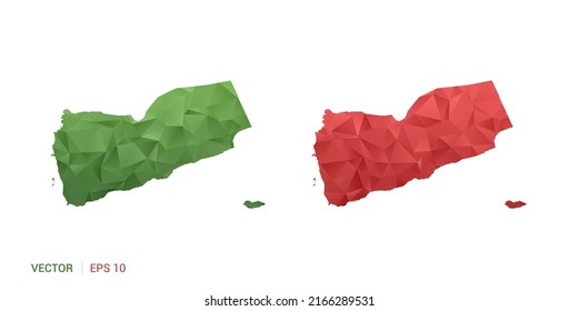 Jemen Karte von abstrakten Vektorpolygon setzen Paar Farbe Grün und Rot.