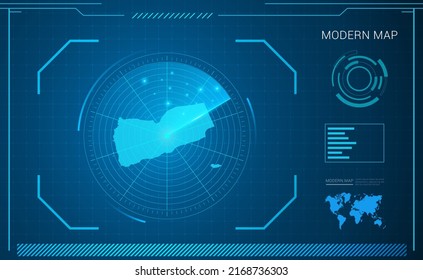 Yemen map of blue digital frame technology radar vector HUD, GUI, UI interface.