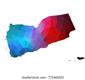 yemen map. Blue and Red polygonal shape vector illustration on white background. Vector illustration eps 10.