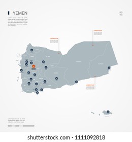 Yemen map with borders, cities, capital Sana'a and administrative divisions. Infographic vector map. Editable layers clearly labeled.