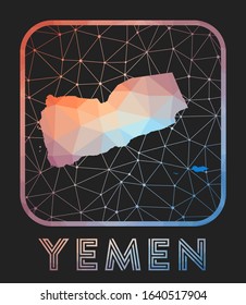Yemen map design. Vector low poly map of the country. Yemen icon in geometric style. The country shape with polygonal gradient and mesh on dark background.