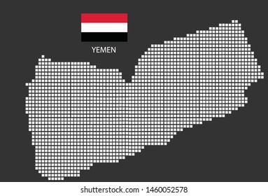 Yemen map design white square, black background with flag Yemen.