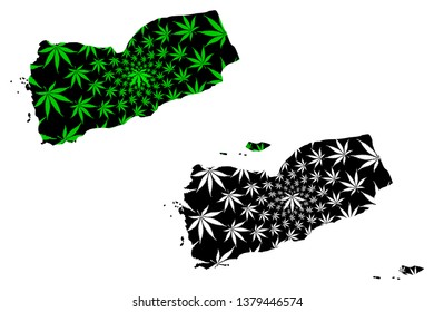 Yemen - map is designed cannabis leaf green and black, Republic of Yemen map made of marijuana (marihuana,THC) foliage,