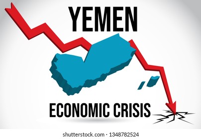 Yemen Map Financial Crisis Economic Collapse Market Crash Global Meltdown Vector Illustration.