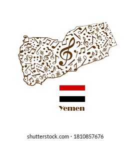 Yemen map flag made from music notes. 