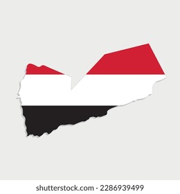 yemen map with flag on gray background