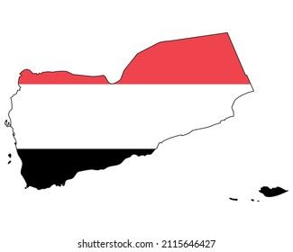 Mapa de Yemen con bandera - esquema de un estado con bandera nacional, fondo blanco, vector