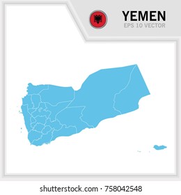 Yemen map and flag in white background