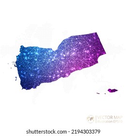 Yemen map in geometric wireframe blue with purple polygonal style gradient graphic on white background. Vector Illustration Eps10.