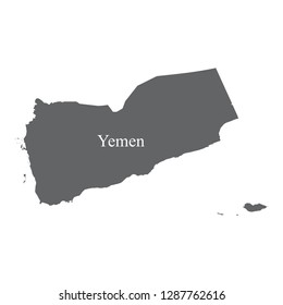 Yemen map, gray with white country name letters on the map.