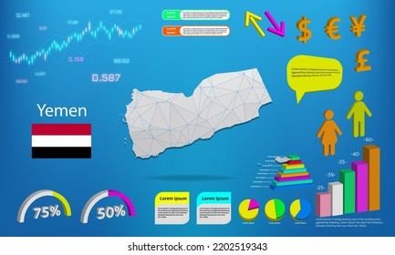 Yemen map info graphics - charts, symbols, elements and icons collection. Detailed Yemen map with High quality business infographic elements.