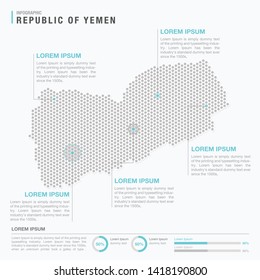 Yemen map infographics with abstract pixelated dot pattern on white background. Stylized map concept with elementsl. - Vector illustration