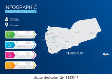 Yemen map with location pointer marks. High detailed country map with division, cities and capital infographic template. Vector illustration EPS10