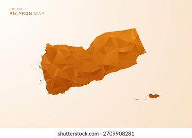 Mapa de Yemen: Ilustración vectorial de polígono de bajo contenido de polietileno en tono naranja, estilo geométrico limpio, aislado sobre fondo blanco.