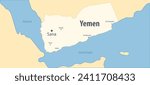 Yemen map with main cities Sana and Red sea. strikes Houthis in Yemen illustration. Colored map of Yemen area with other land.