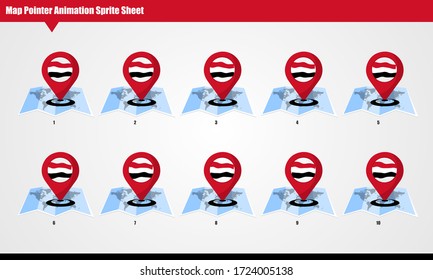 Yemen Map Marker mit animierten Flaggen Sprite Sheet. Glühende Animationsspritzen auf weißem Hintergrund.