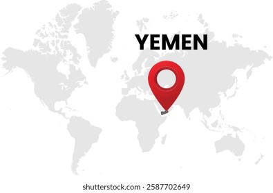 Yemen map on transparent background. Yemen map with country highlighted with location symbol. Vector illustration of Yemen map with pin location.