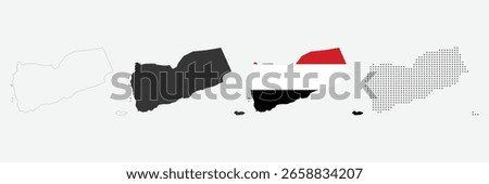 Yemen map in outline, grey, flag color and dotted style