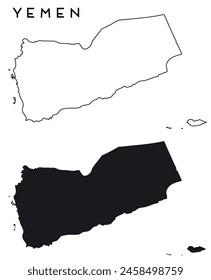 Yemen map outlined and black vector set