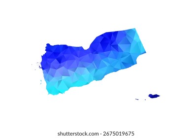 Yemen map - Polygon Style Vector Illustration in Blue Gradient, Low Poly Geometric Design, Isolated on White Background, Perfect for Infographics, Education, and Modern Presentations.