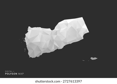 Mapa de Yemen - Ilustración vectorial de estilo polígono en diseño geométrico de bajo poli negro, gris y blanco, silueta mínima, aislado para infografía.