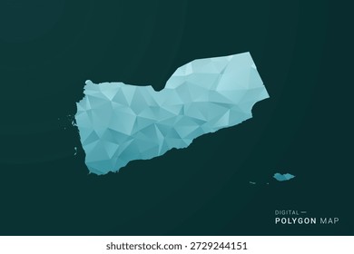 Mapa de Yemen - Ilustración vectorial de estilo polígono en diseño geométrico de bajo poli verde y azul, silueta mínima limpia para infografía.