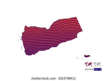 Yemen map red and blue of abstract with dynamic waves vector.
