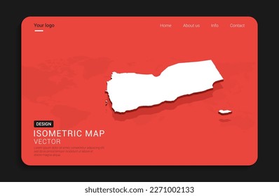 Mapa de Yemen rojo aislado en un fondo oscuro con un mapa del mundo en 3d ilustraciones vectoriales isométricas.