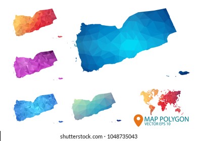 Yemen Map - Set of geometric rumpled triangular low poly style gradient graphic background , Map world polygonal design for your . Vector illustration eps 10.