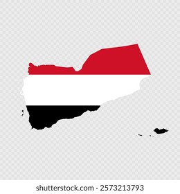 Yemen map silhouette with flag.