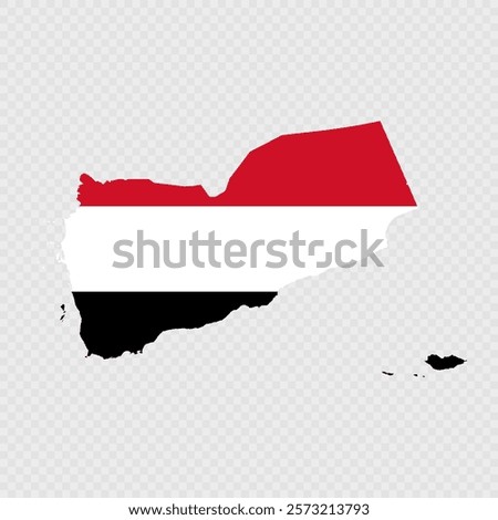 Yemen map silhouette with flag.