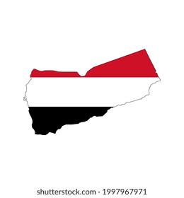 Yemen map silhouette with flag on white background