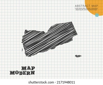 Mapa yemení de la silueta negra vectorial chaótica dibujo de garabatos dibujados a mano en papel de cuadrícula usado para notas o decoración.