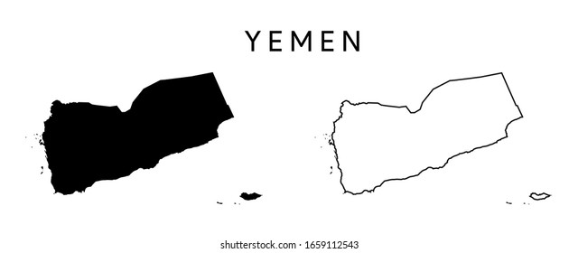 Yemen Map Vector - Blank Map of Yemen Black Silhouette and Outline Isolated on White