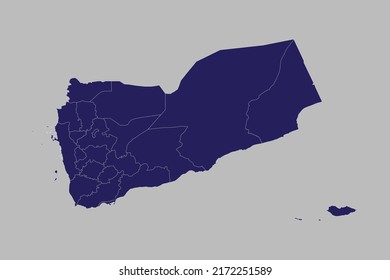 Vector de mapa de Yemen, color azul, aislado en fondo gris