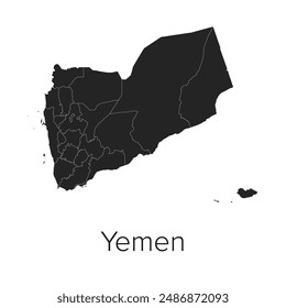 Yemen Map Vector Illustration - Silhouette, Outline, Yemen Travel and Tourism Map