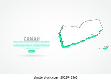 Mapa de Yemen - Mapa mundial Modelo vectorial internacional con estilo de esbozo gráfico verde y contorno aislado en fondo blanco - Ilustración vectorial eps 10