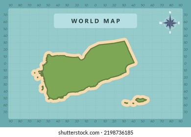 Mapa de Yemen - Mapa mundial Modelo vectorial internacional Alto detallado con color verde y crema aislado en fondo azul incluyendo icono de la rosa de la brújula - Ilustración vectorial eps 10