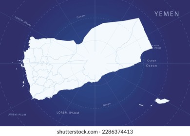 Yemen Map - World Map International vector template with High detailed and white color including circle line on blue background for design, infographic, website - Vector illustration eps 10