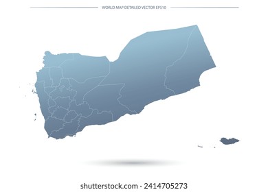 Mapa de Yemen - Mapa mundial Modelo vectorial internacional con Alto detalle que incluye color gradiente gris y azul y color de contorno blanco aislado en fondo blanco - Ilustraciones vectoriales 10