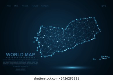 Yemen Map - World Map mash line and point scales on blue technology background. Wire Frame 3D mesh polygonal network line, design sphere, dot and structure - Vector illustration eps 10