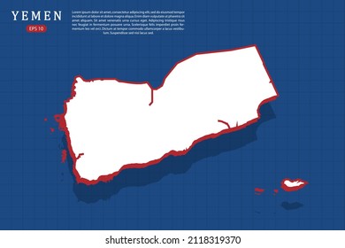 Yemen Map - World map vector template with isometric style with white and red color including shadow on Blue grid background for website, design, infographic - Vector illustration eps 10