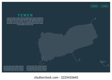 Mapa de Yemen - Plantilla de vector de mapa mundial con puntos grises, rejilla, grunge, estilo de medio tono aislado en fondo verde para educación, infografía, diseño, sitio web - Ilustración vectorial eps 10