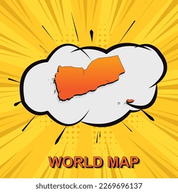 Mapa de Yemen - Plantilla de vector de mapa mundial con estilo de arte isométrico y cómico que incluye sombra, color negro y naranja sobre fondo amarillo para diseño, infografía - Ilustración vectorial eps 10