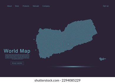 Yemen Map - World map vector template with blue dots, grid, grunge, halftone style isolated on dark purple background for website, infographic, technology design - Vector illustration eps 10
